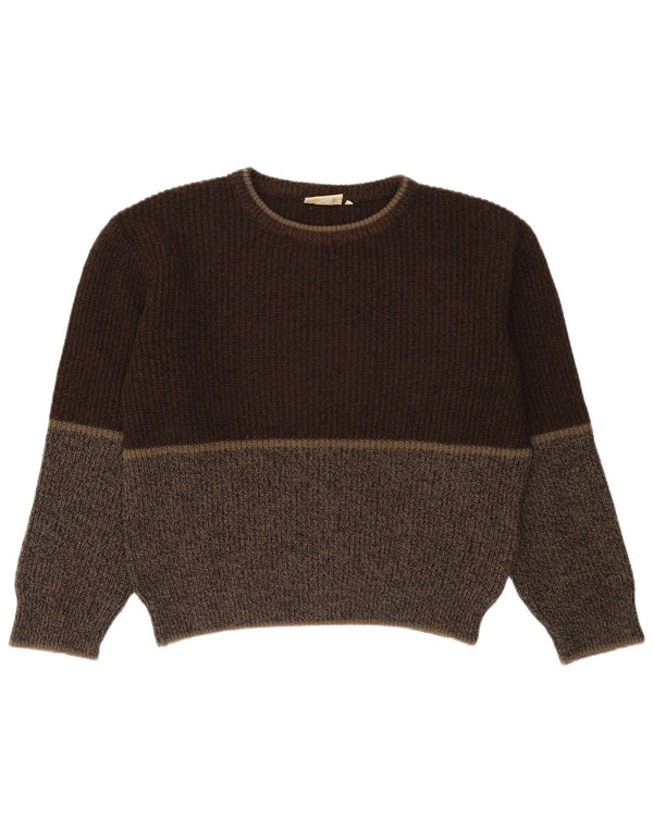 Vintage Herren-Pullover mit Rundhalsausschnitt, XL, braun, Colourblock-Wolle