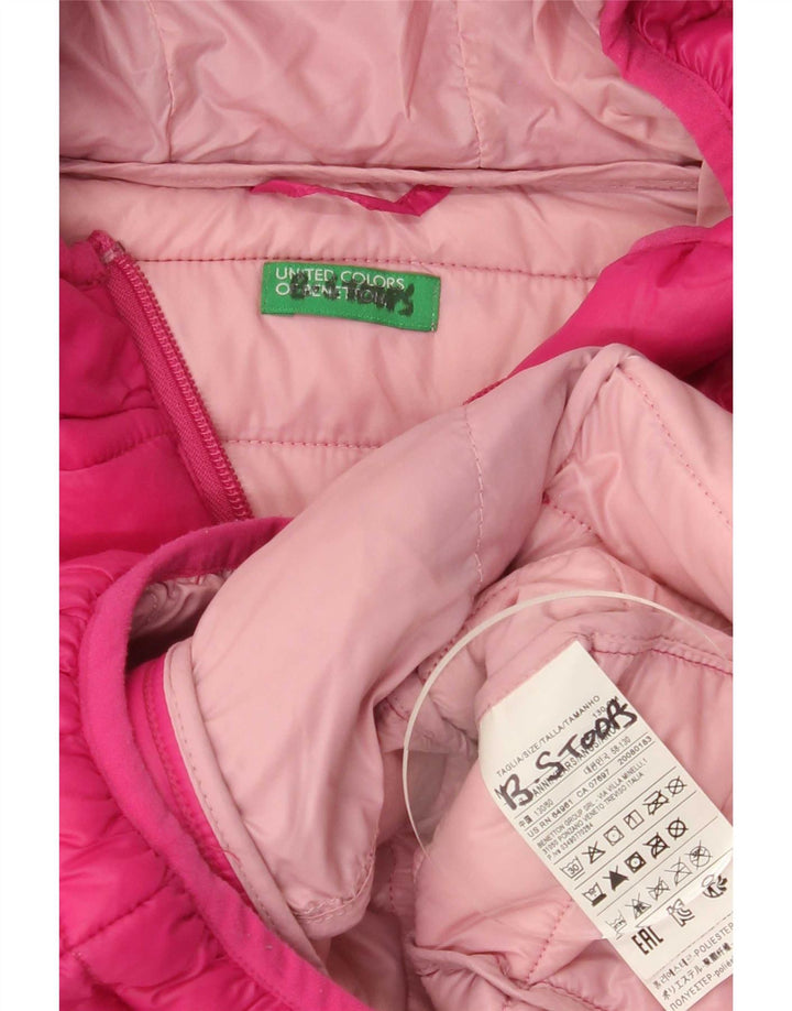 Benetton Wattierte Mädchenjacke mit Kapuze, 7–8 Jahre, mittelrosa, Polyamid