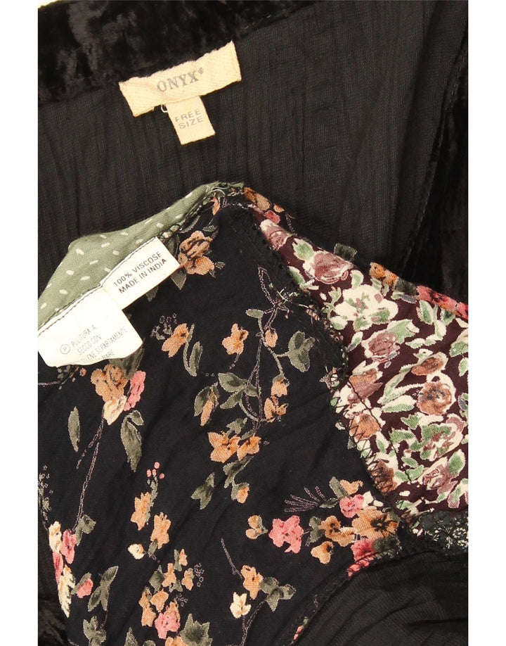 Onyx Damen-Maxikleid aus Velours, langärmelig, Einheitsgröße, Schwarz, Patchwork, Viskose