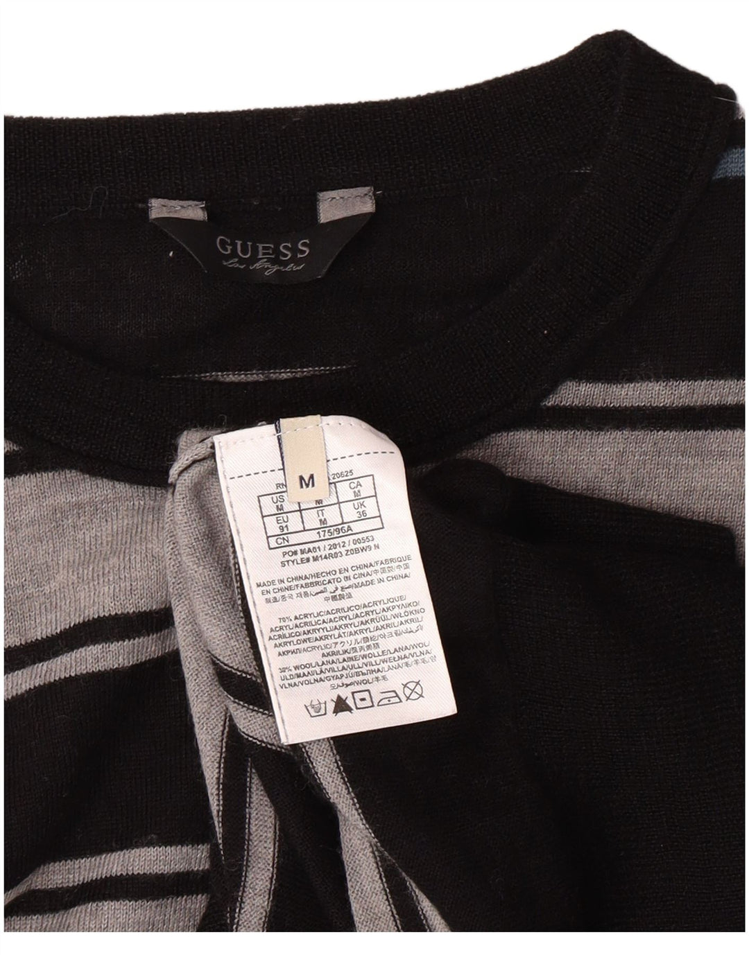 GUESS Herren-Pullover mit Rundhalsausschnitt, Mittelschwarz, gestreift, Acryl