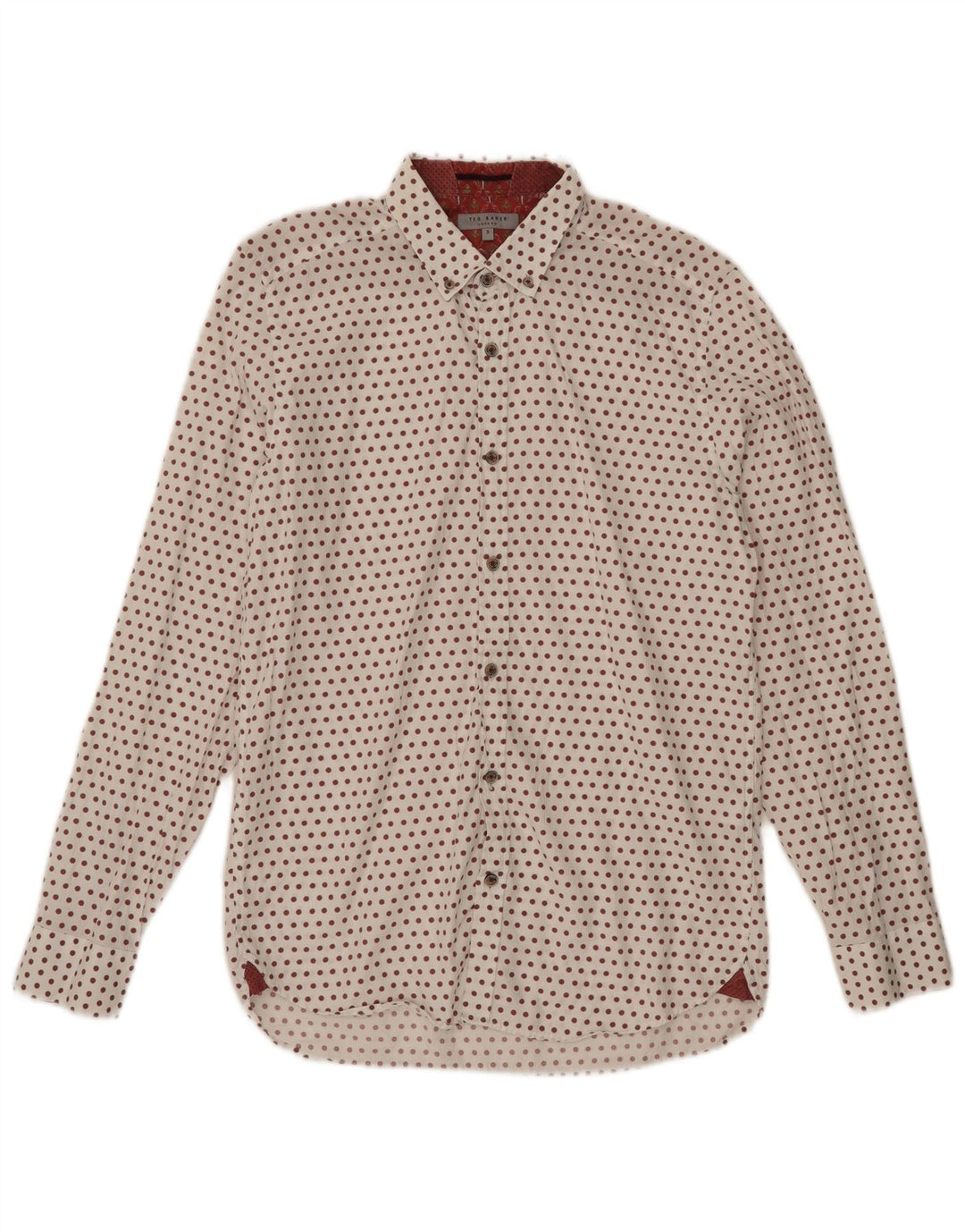 Ted Baker Herrenhemd Größe 3 Mittelweiß gepunktete Baumwolle