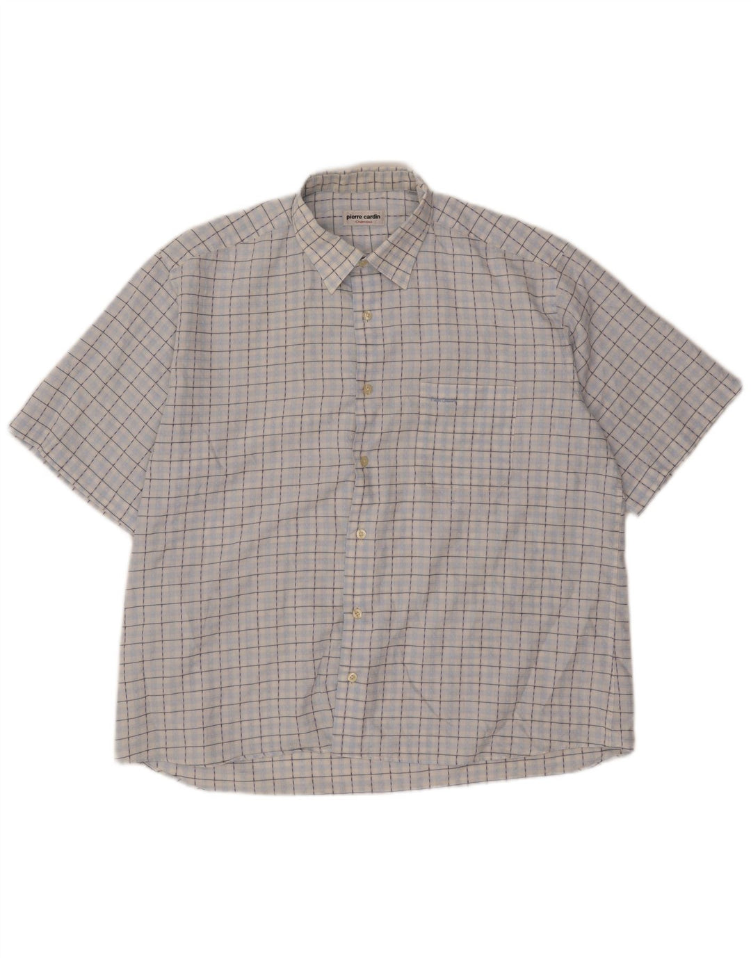 Pierre Cardin Herren-Kurzarmhemd, Größe 43, groß, blau kariert