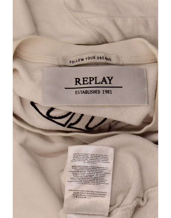Replay Damen-Sweatshirt mit Grafik, UK 14, mittelweiße Baumwolle