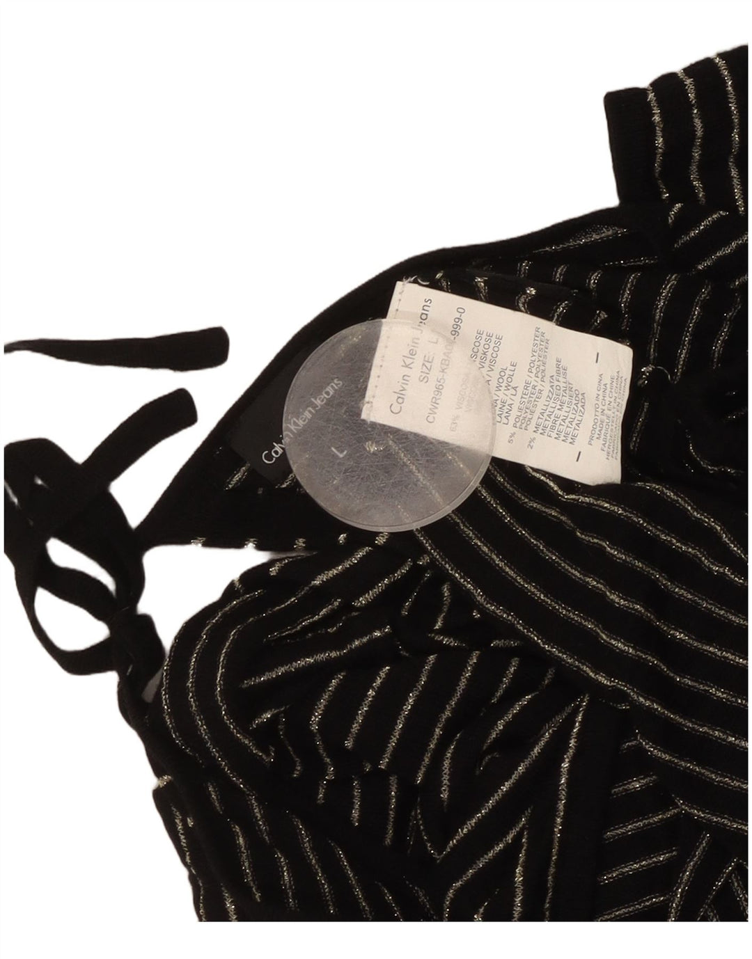 Calvin Klein Damen Crop Bluse Top UK 14 Große schwarz gestreifte Viskose