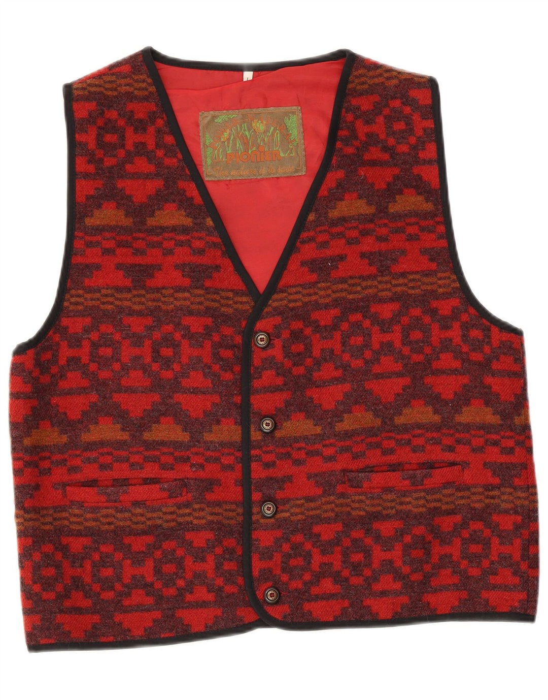 Pionier Herrenweste, groß, rot, geometrische Wolle, Aztekenmuster