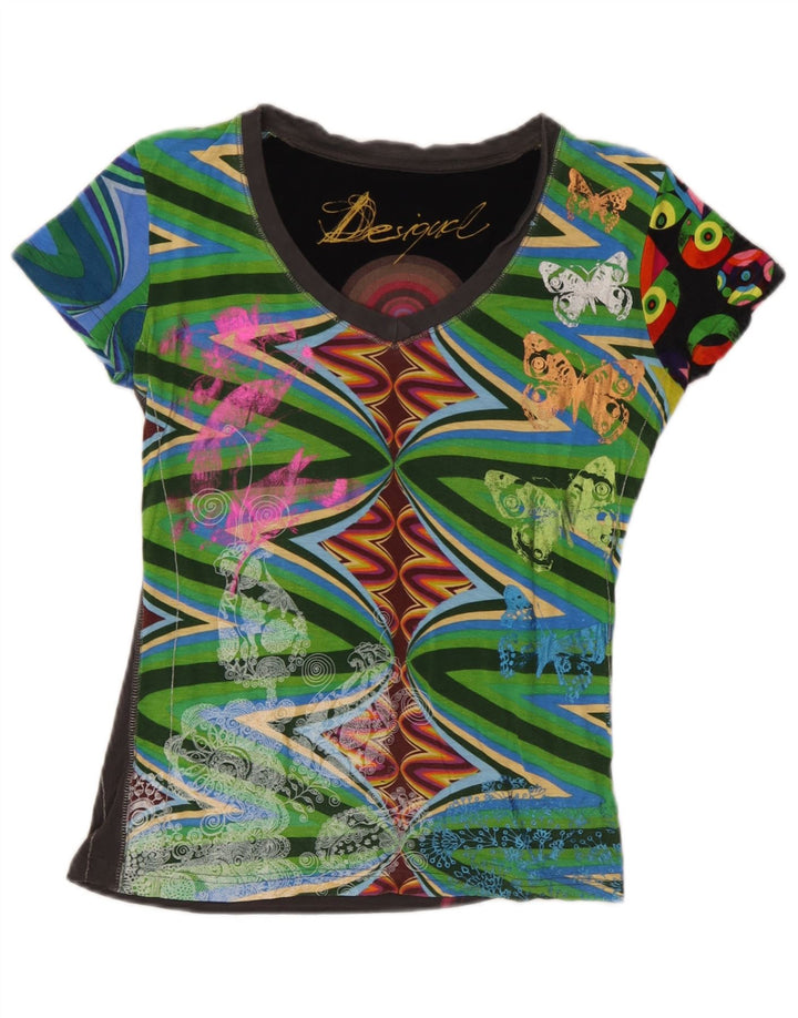 Desigual Womens Graphic T-Shirt Top UK 12 Medium Mehrfarbiger Schmetterling
