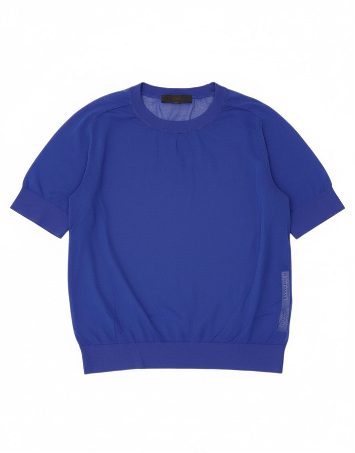 Zara Damen-Top, durchsichtig, UK 14, groß, blaue Baumwolle