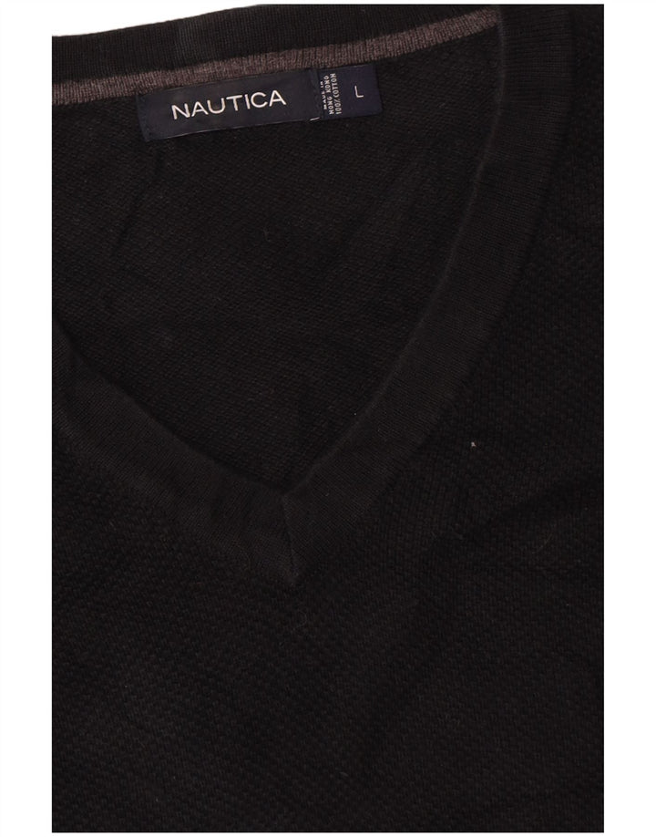 Nautica Herren-Pullover mit V-Ausschnitt, groß, aus schwarzer Baumwolle