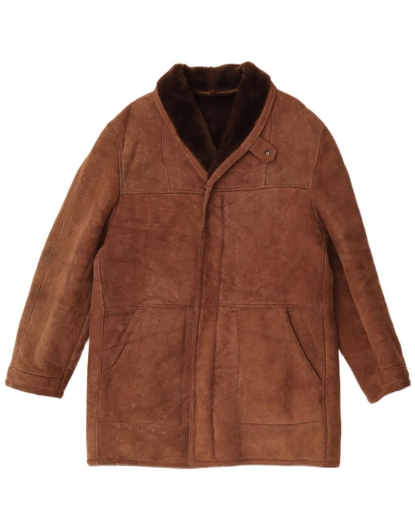 Vintage Herren Shearling Overcoat UK 40 Large Braun