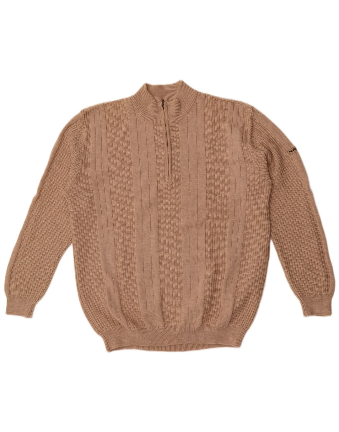 Navigare Herren-Pullover mit Reißverschluss am Hals, Größe S, beige, Merinowolle