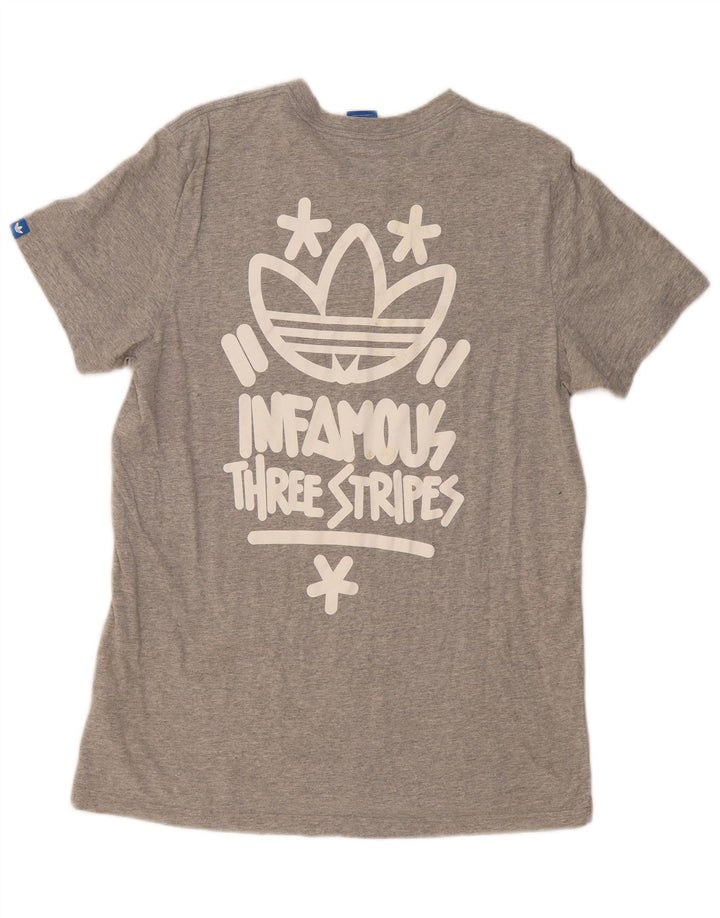 ADIDAS Herren Grafik T-Shirt Top Große graue Baumwolle