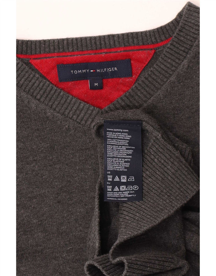 Tommy Hilfiger Herren-Pullover mit V-Ausschnitt aus mittelgrauer Baumwolle