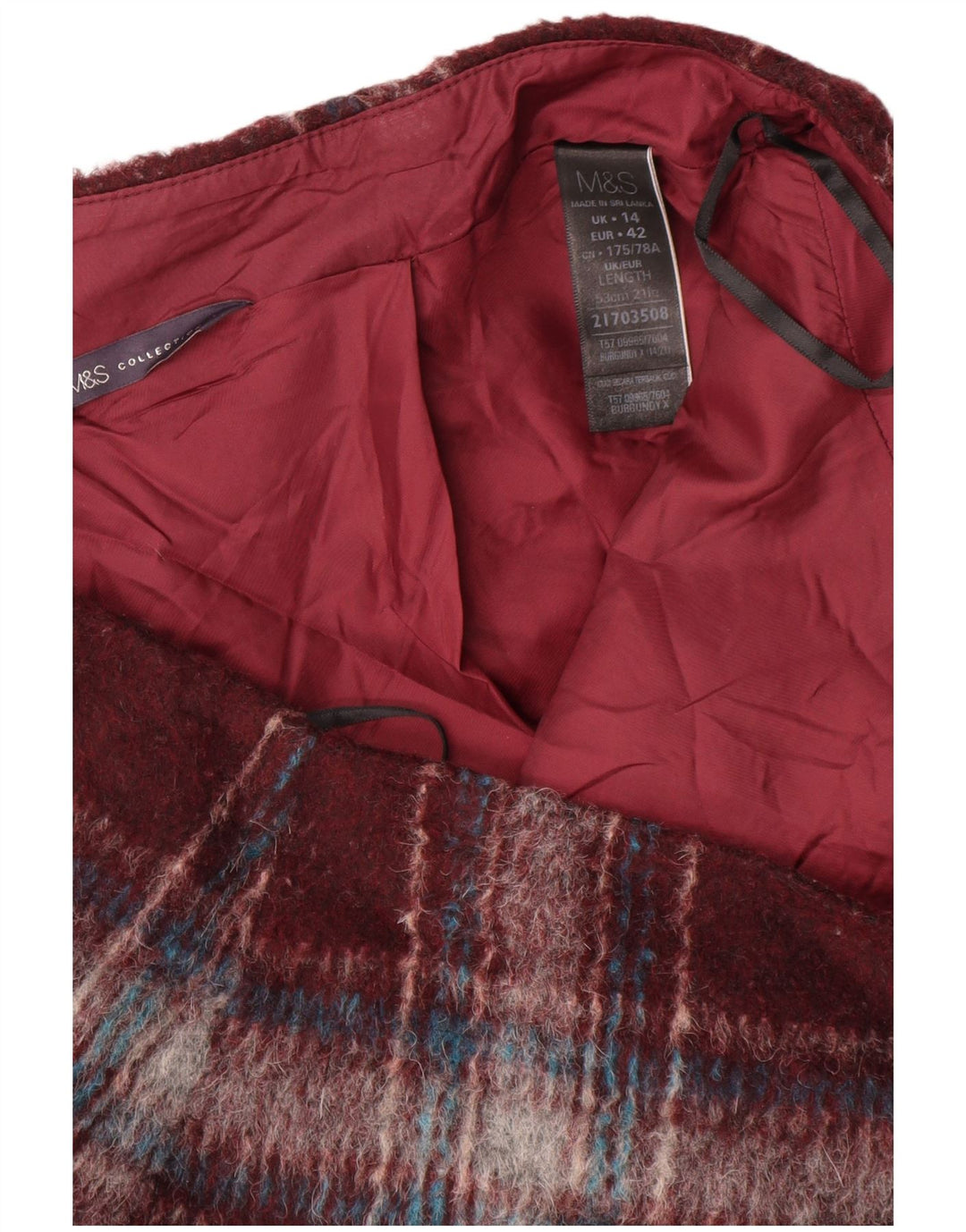 Marks & Spencer Damen Minirock UK 14 Large W34 Burgunderrot kariertes Polyester