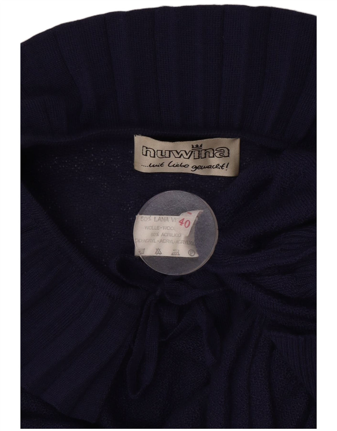 Vintage Damen Crop U-Boot-Ausschnitt-Pullover-Pullover EU 40 Medium Navy Blue