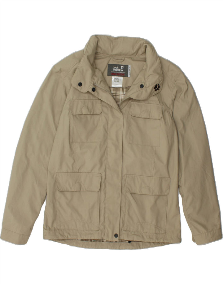 JACK WOLFSKIN Womens Hooded Utility Jacket UK 12 Medium Beige Polyester Vintage Jack Wolfskin and Second-Hand Jack Wolfskin from Messina Hembry 