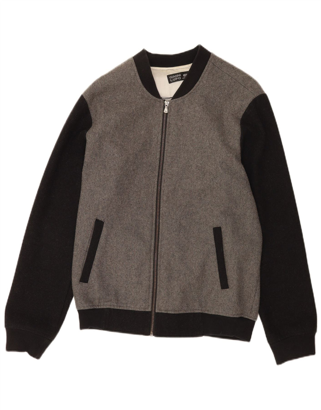 Gianni Lupo Herren Bomberjacke UK 40 Große graue Colourblock-Wolle