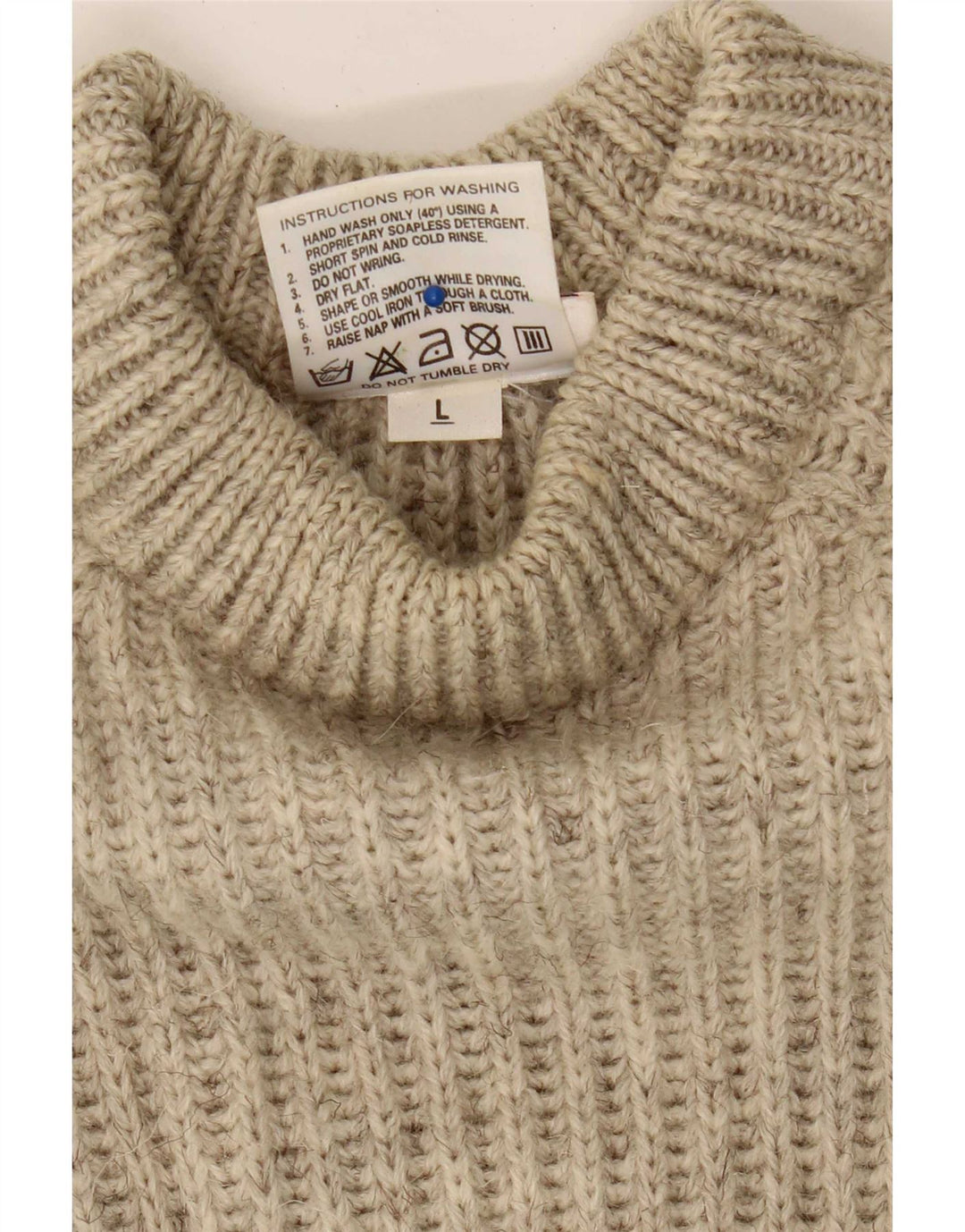 Vintage Herren-Pullover mit Rollkragen, groß, Beige, Colourblock-Wolle