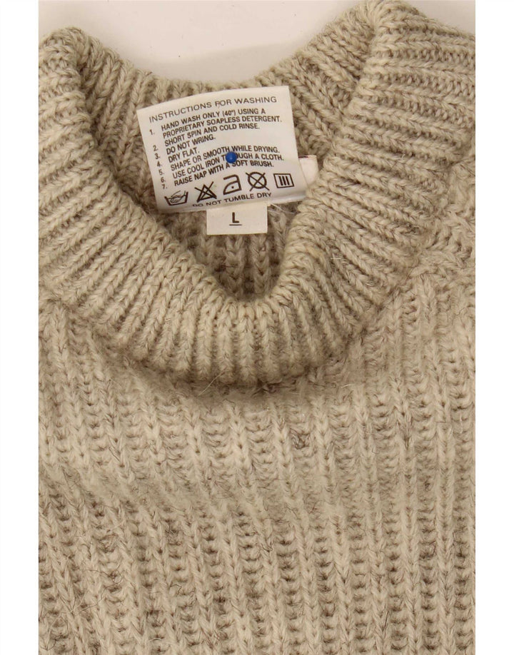 Vintage Herren-Pullover mit Rollkragen, groß, Beige, Colourblock-Wolle