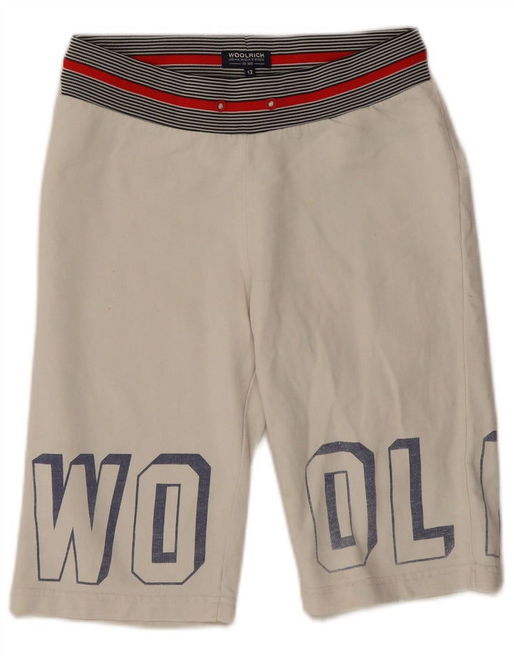 Woolrich Jungen-Sportshorts mit Grafik, 11–12 Jahre, weiße Baumwolle