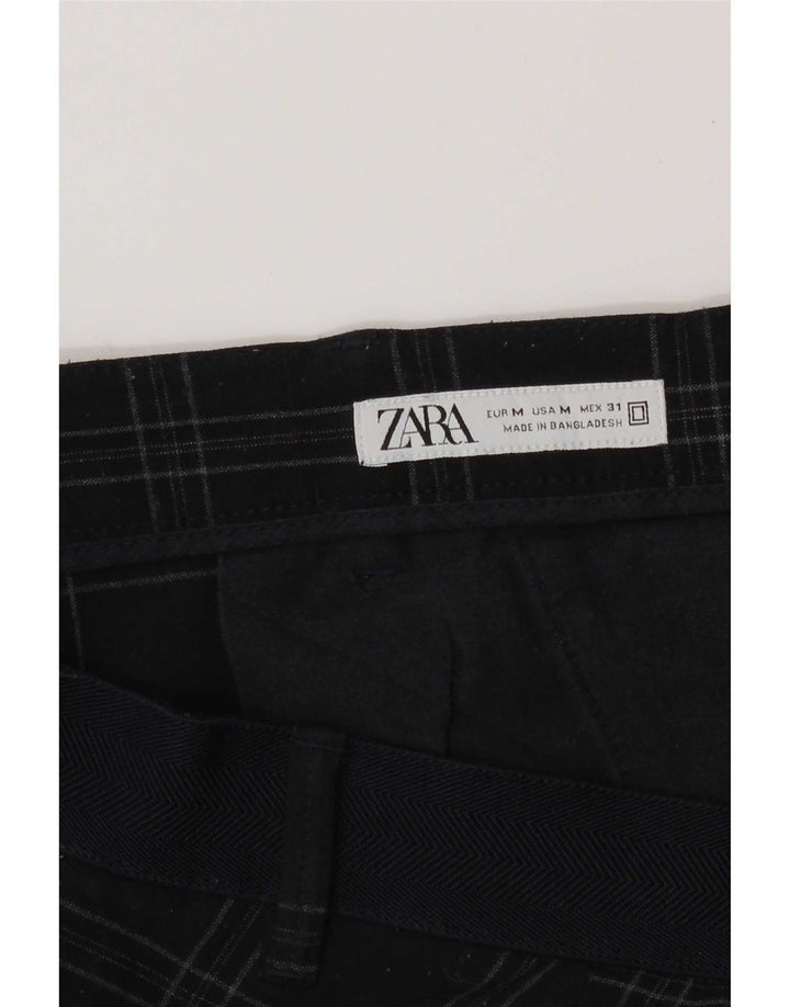 Zara Slim Chino-Hose für Damen, Größe M, W31, L29, Marineblau, kariert, Polyester