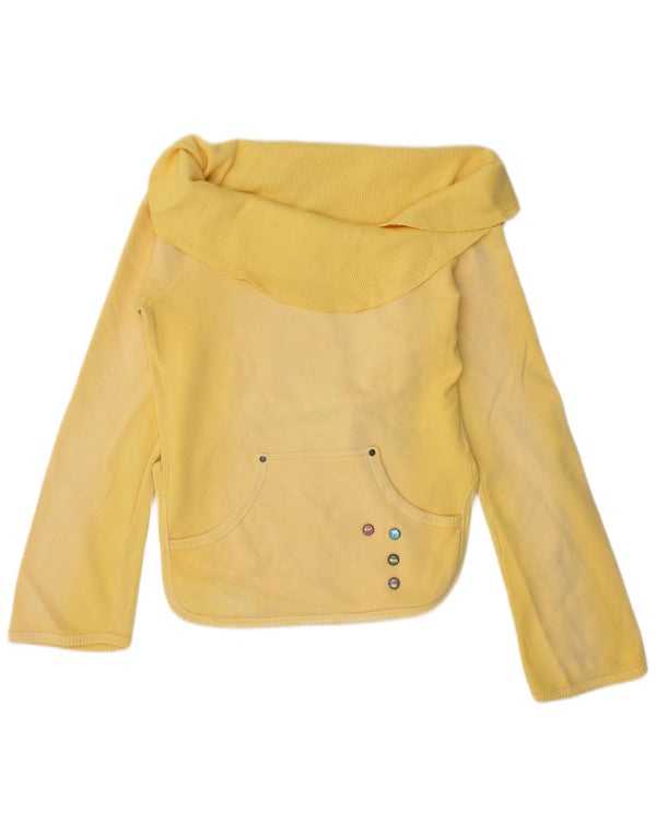 Diesel Damen Crop Schalkragen Sweatshirt Pullover UK 14 Large Gelb gestreift