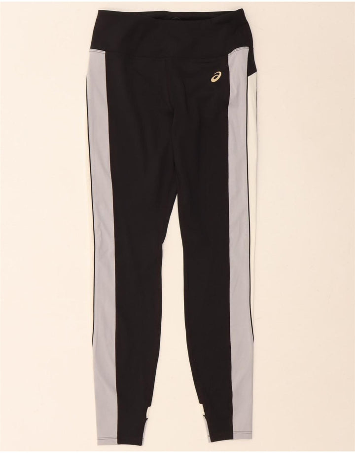 ASICS Womens Leggings UK 10 Small  Black Colourblock Polyester