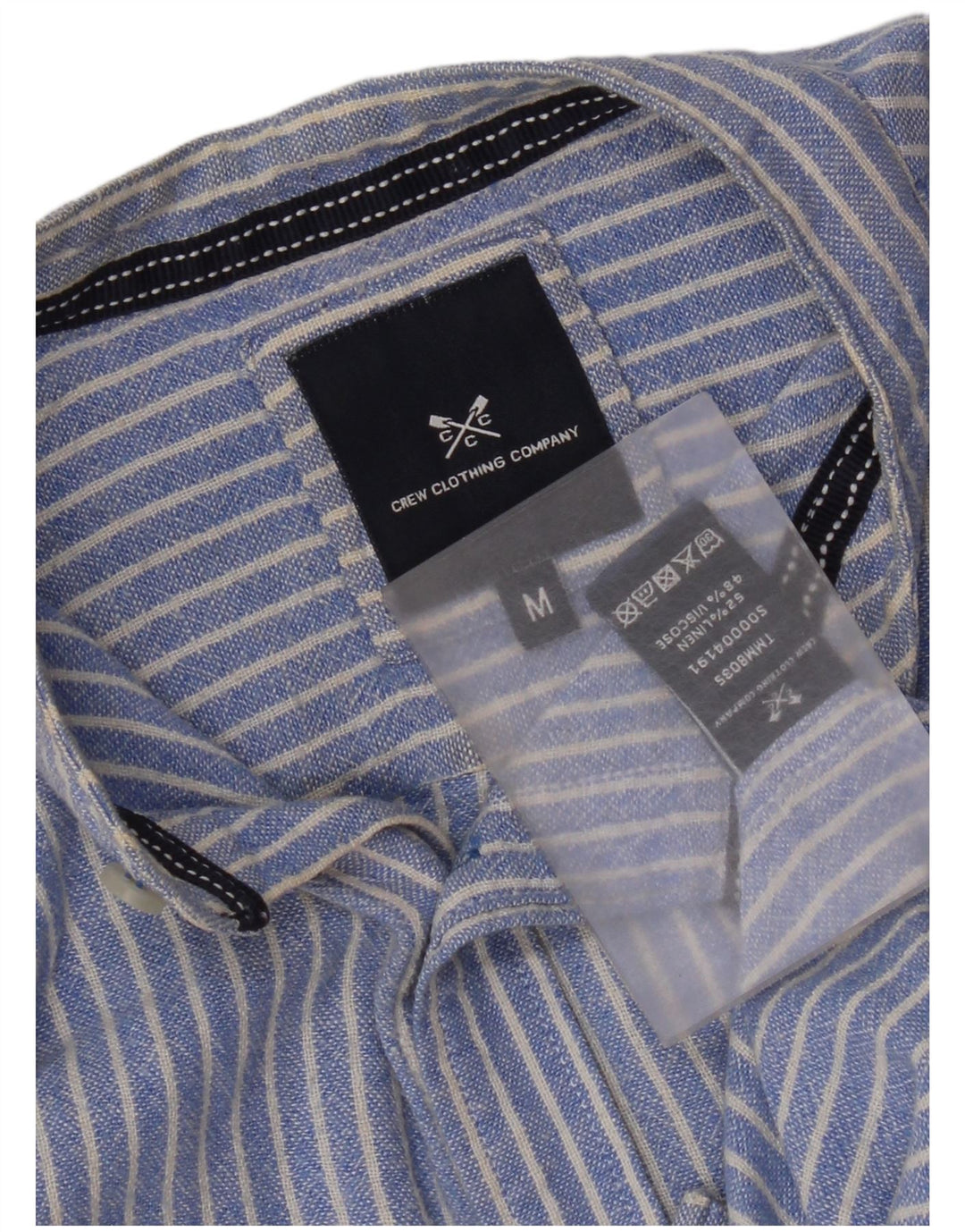 Crew Clothing Herrenhemd Mittelblaues Nadelstreifen-Leinen