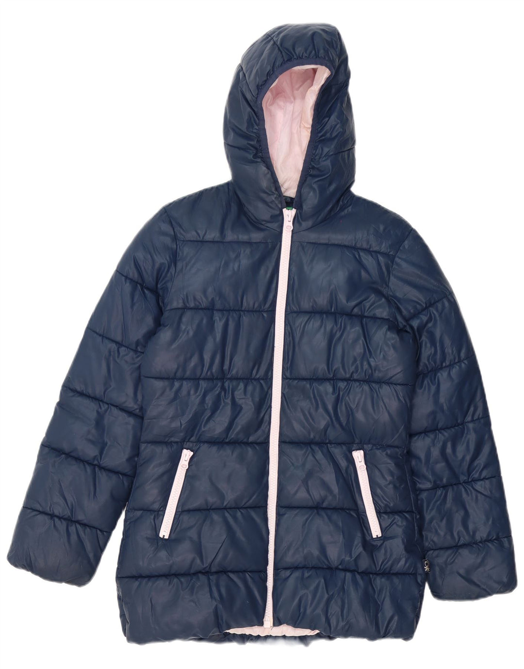 Benetton Wattierte Damenjacke mit Kapuze, Gr. 8, Marineblau