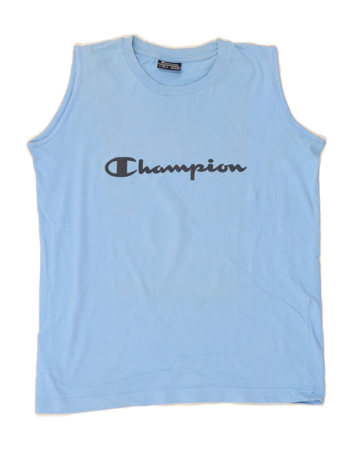 CHAMPION Boys Graphic Vest Top 11-12 Years Blue Cotton Vintage Champion and Second-Hand Champion from Messina Hembry 