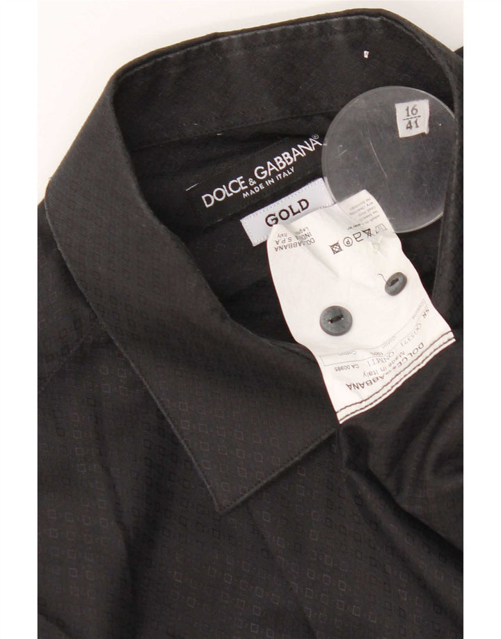 Dolce & Gabbana Herrenhemd Größe 41 16 Große schwarze geometrische Baumwolle