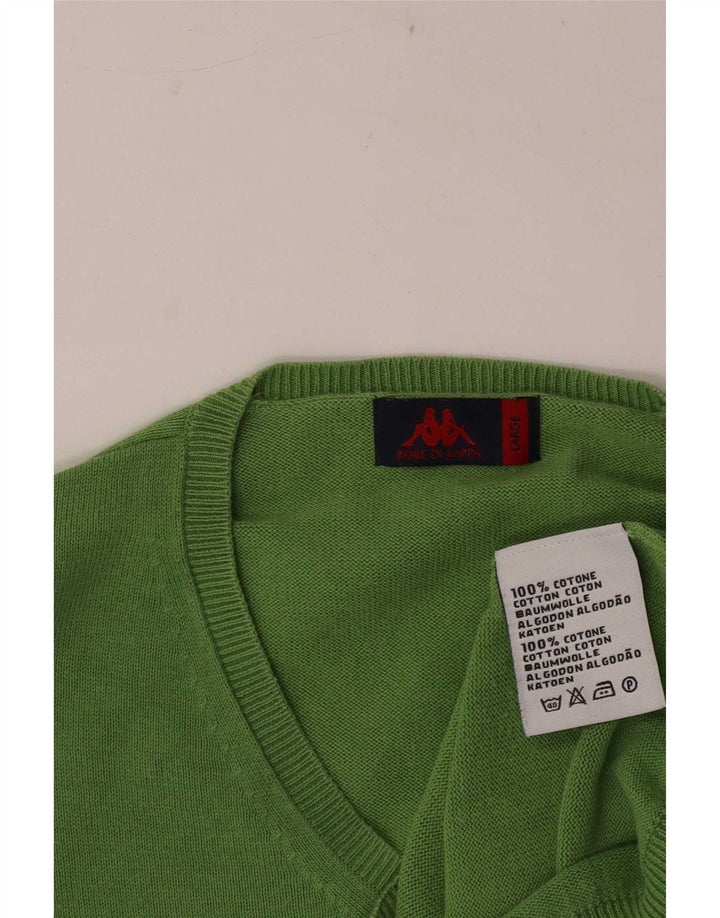 Kappa Herren-Pullover mit V-Ausschnitt, groß, grüne Baumwolle