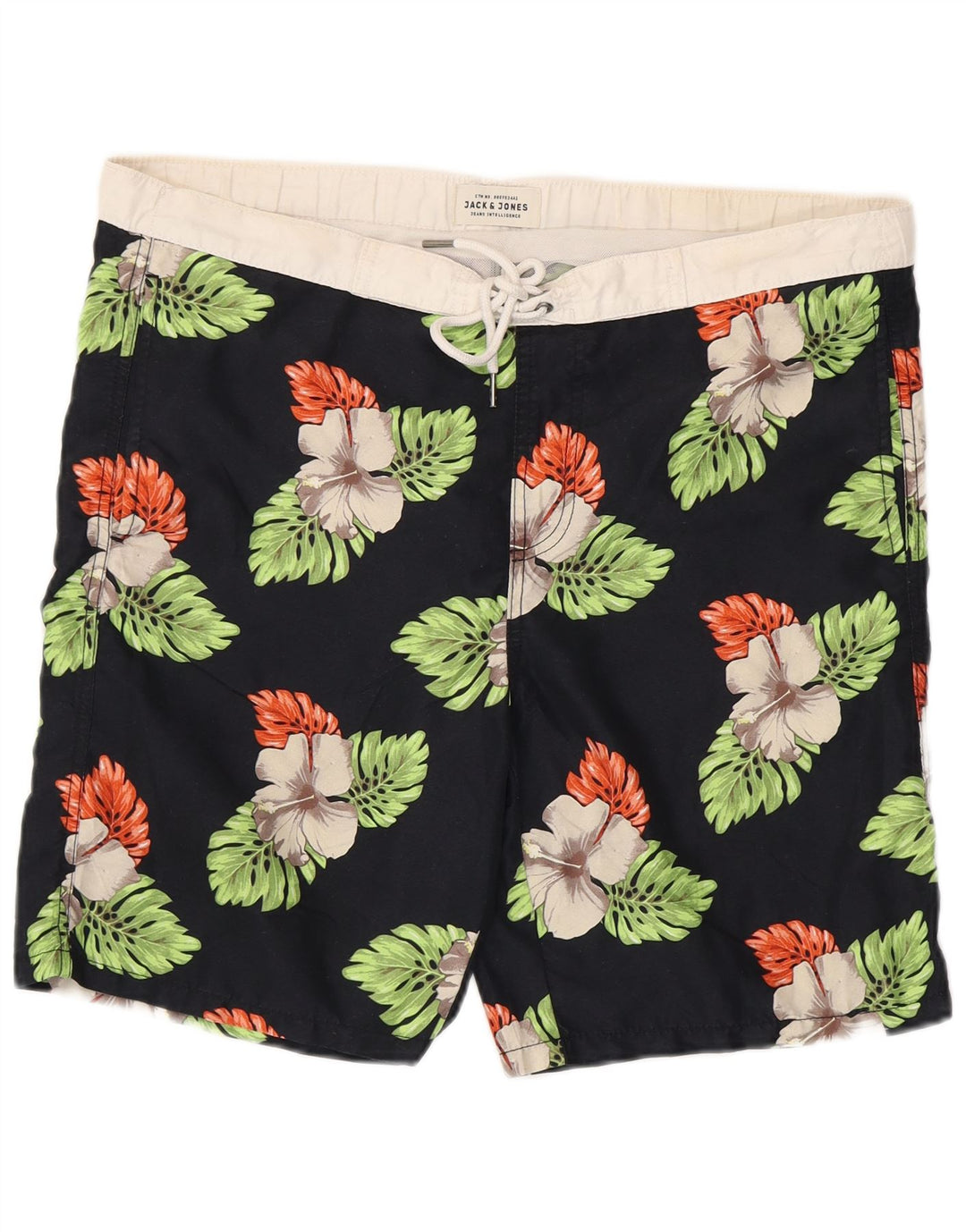 JACK & JONES Herren-Badeshorts, Mittelschwarz, geblümt, Polyester