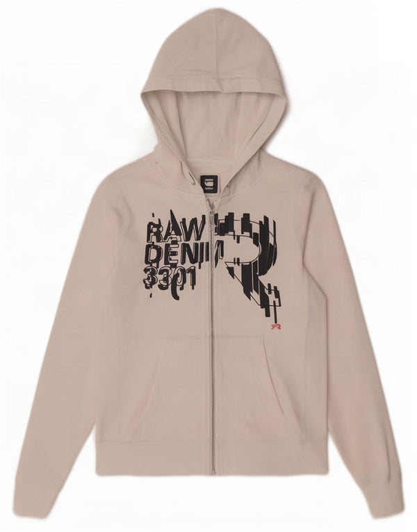G-Star Damen Graphic Zip Hoodie Pullover UK 10 Small Weiße Baumwolle