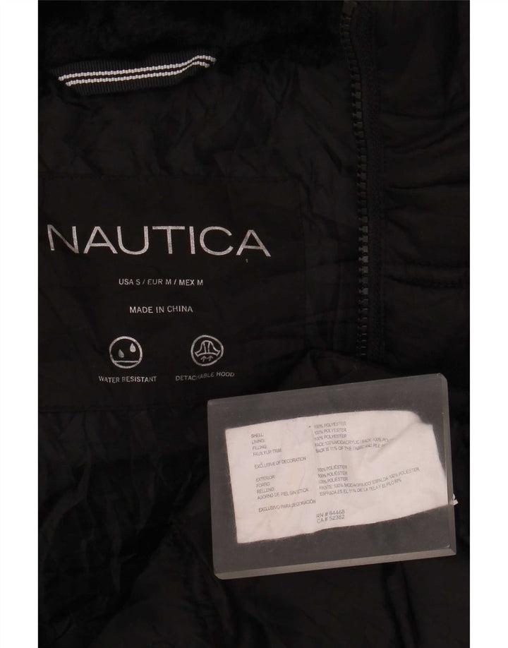 Nautica Damen-Kapuzen-Übergröße, wattierte Jacke, Größe S, UK 10, Schwarz, Polyester