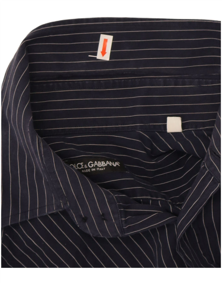 Dolce & Gabbana Herrenhemd Größe 40 15 3/4 Mittel Marineblau Nadelstreifen