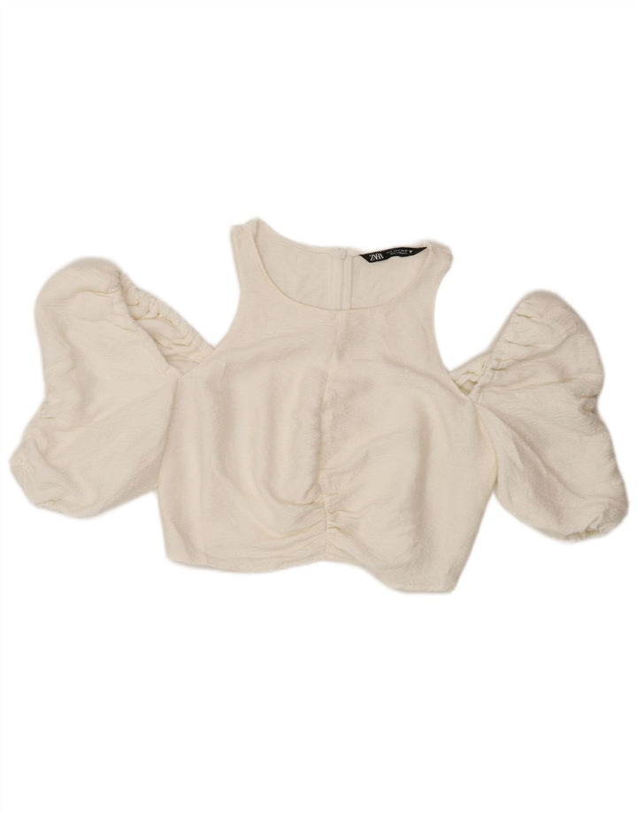 Zara Damen Crop Off Shoulder Top UK 12 Mittelweiß