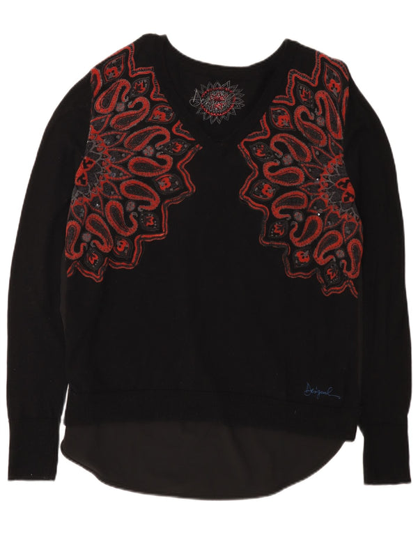 Desigual Damen-Pullover mit V-Ausschnitt, UK 20 2XL, Schwarz, Paisleymuster