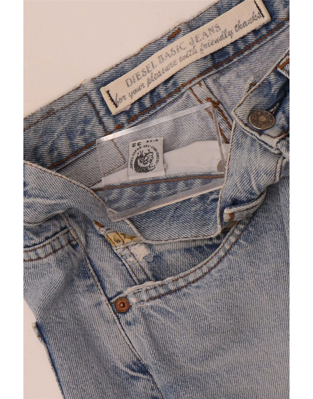 Diesel Herren Distressed Straight Jeans W32 L32 Blaue Baumwolle