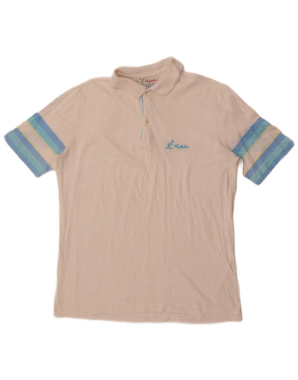 AUSTRALIAN L'ALPINA Herren-Poloshirt IT 46 Small Weiße Farbblock-Baumwolle