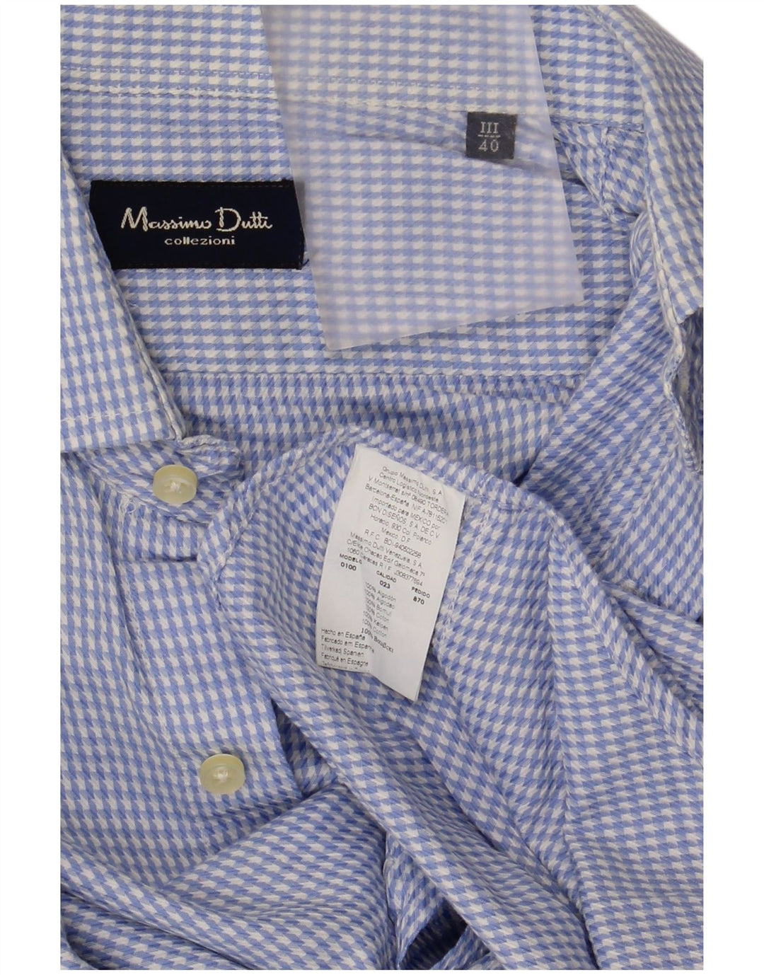 Massimo Dutti Herrenhemd Größe 40 Mittelblaue Hahnentritt-Baumwolle