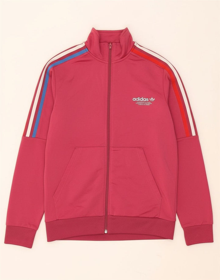 ADIDAS Girls Tracksuit Top Jacket 12-13 Years Pink Polyester
