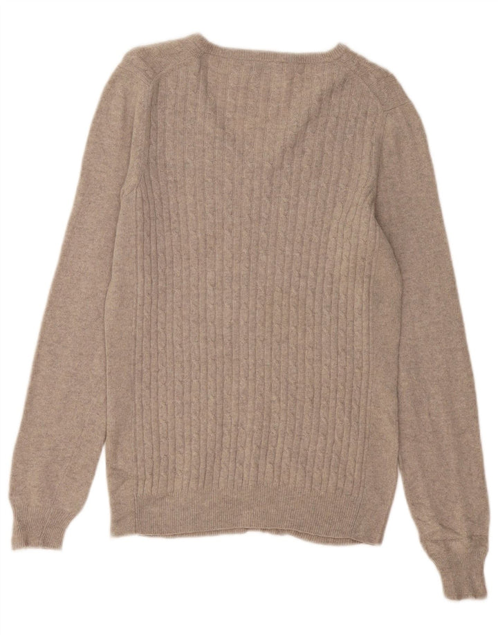 FRED PERRY Damen-Pullover mit V-Ausschnitt, UK 12, mittelgraue Wolle