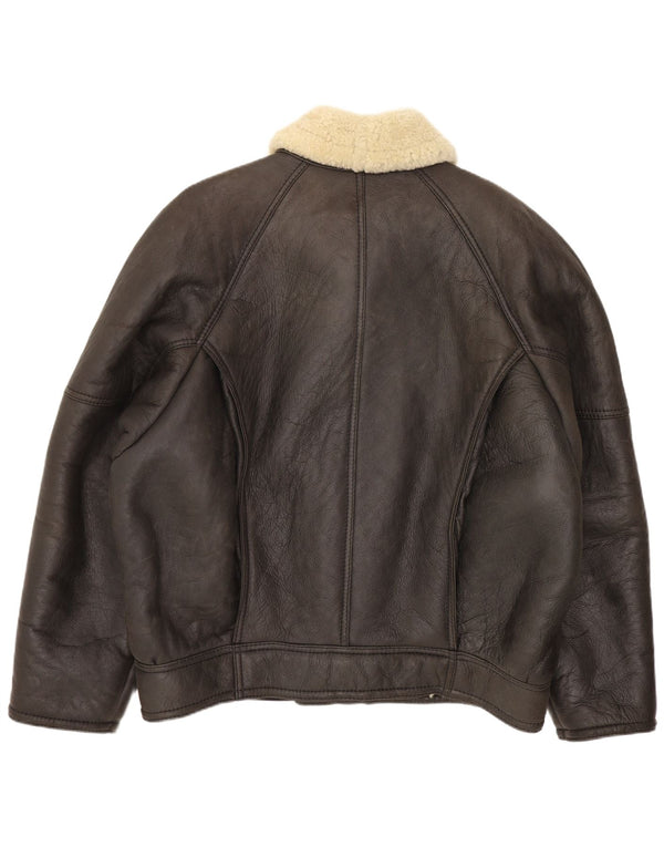 Vintage Herren Shearling Jacke IT 52 XL Braunes Leder