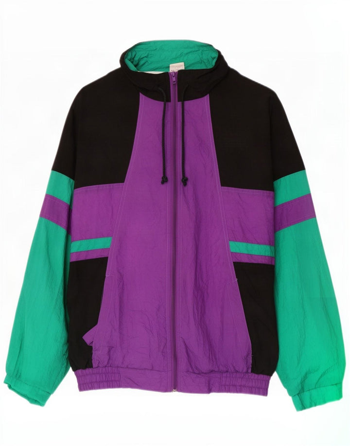 Vintage Herren-Trainingsanzug-Oberteil, große, mehrfarbige Colourblock-Polyamidjacke