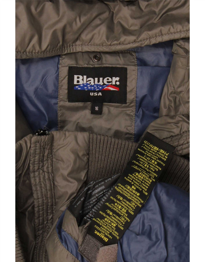Blauer Wattierte Jungenjacke mit Kapuze, 15–16 Jahre, graues Polyamid