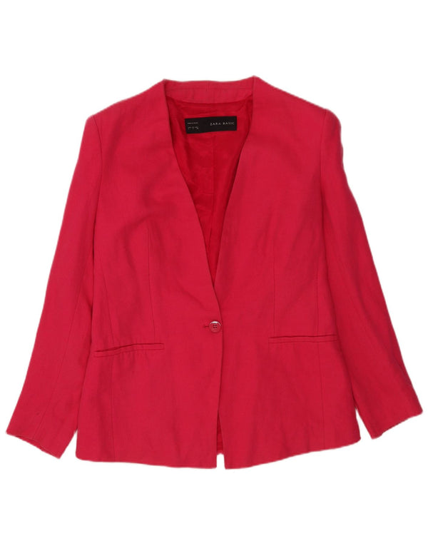 Zara Damen 1-Knopf-Blazerjacke UK 16 Große rosa Baumwolle