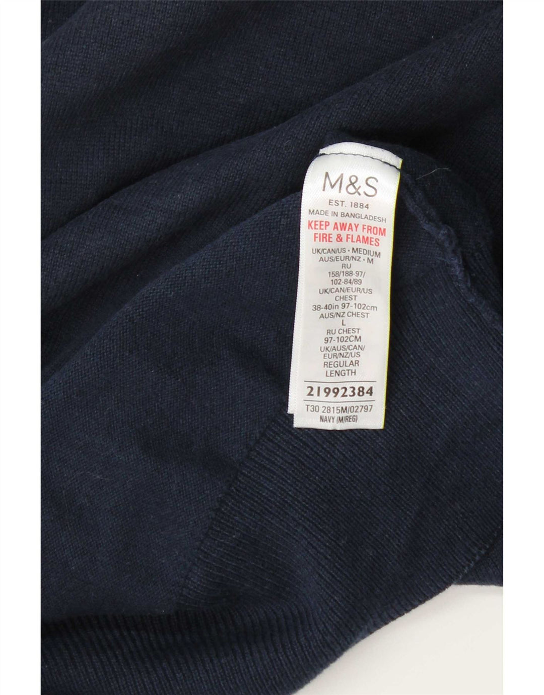 Marks & Spencer Herren-Pullover mit Rundhalsausschnitt, mittelmarineblaue Baumwolle