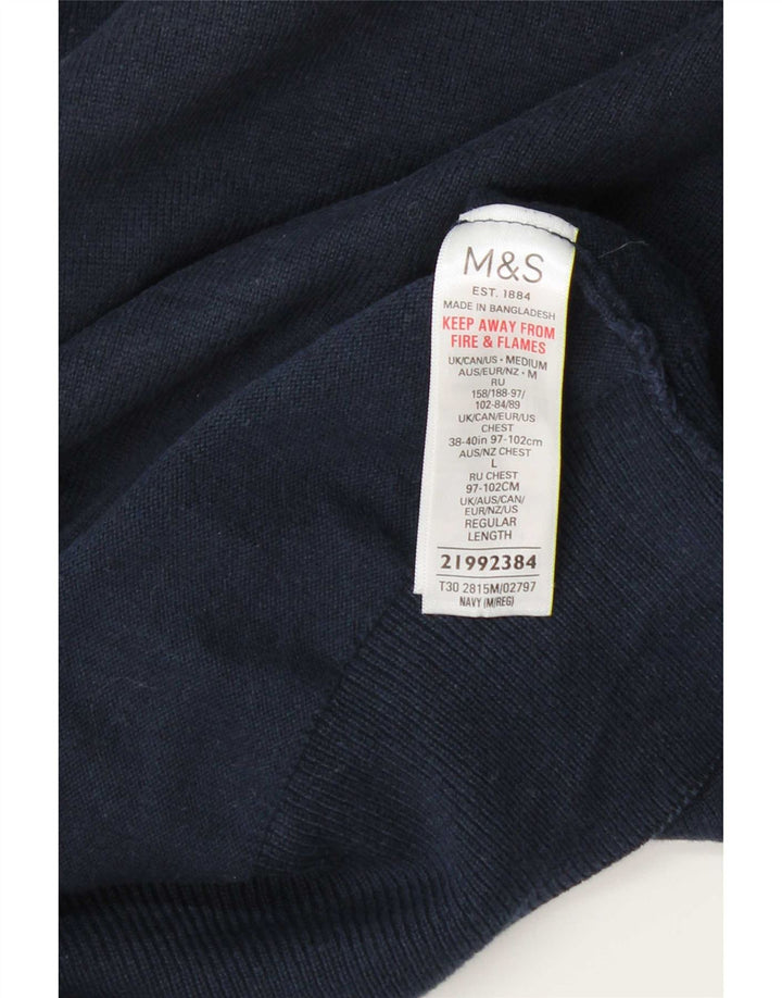 Marks & Spencer Herren-Pullover mit Rundhalsausschnitt, mittelmarineblaue Baumwolle