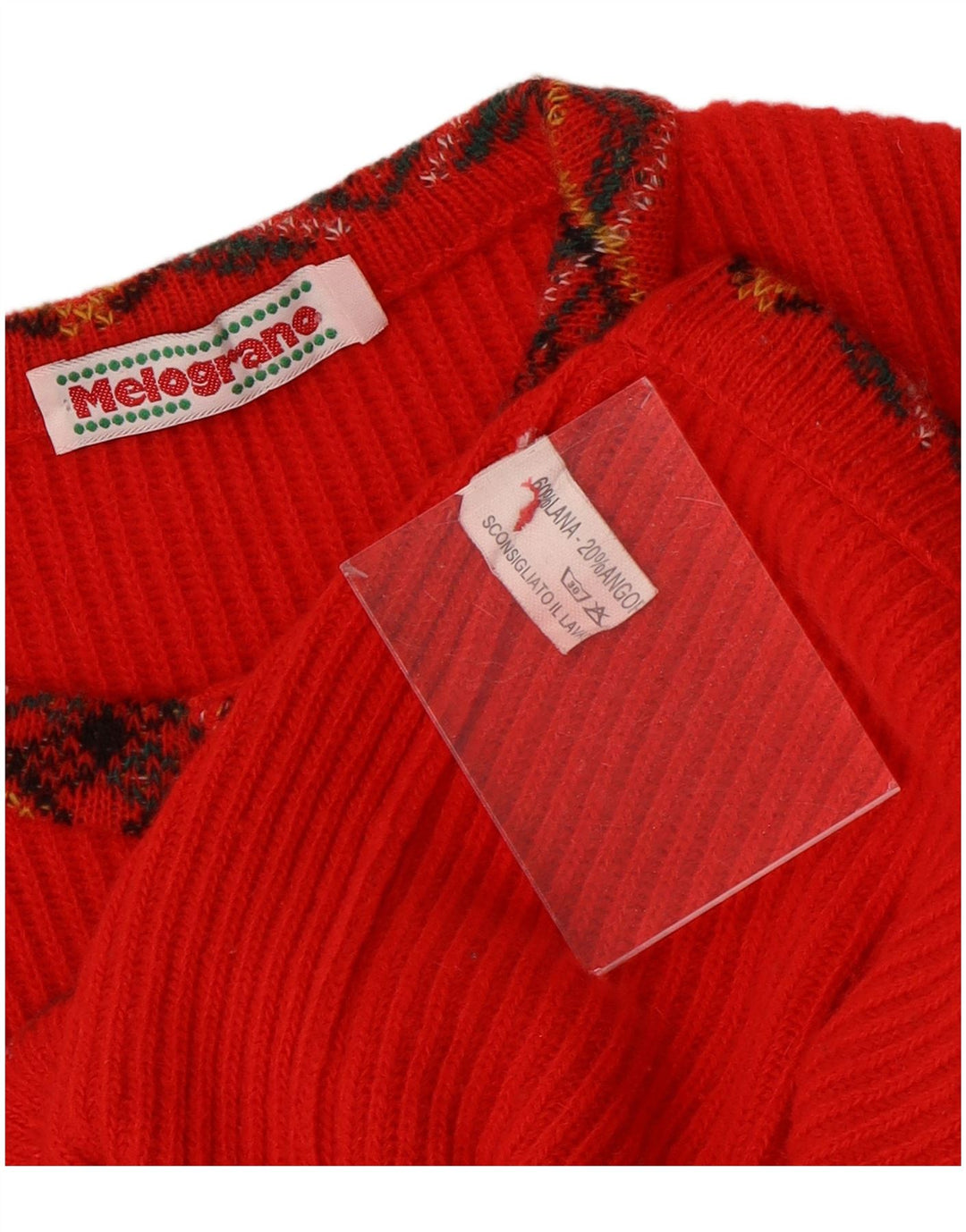 Vintage Damen Cardigan Pullover UK 12 Medium Red Argyle/Diamond Wool