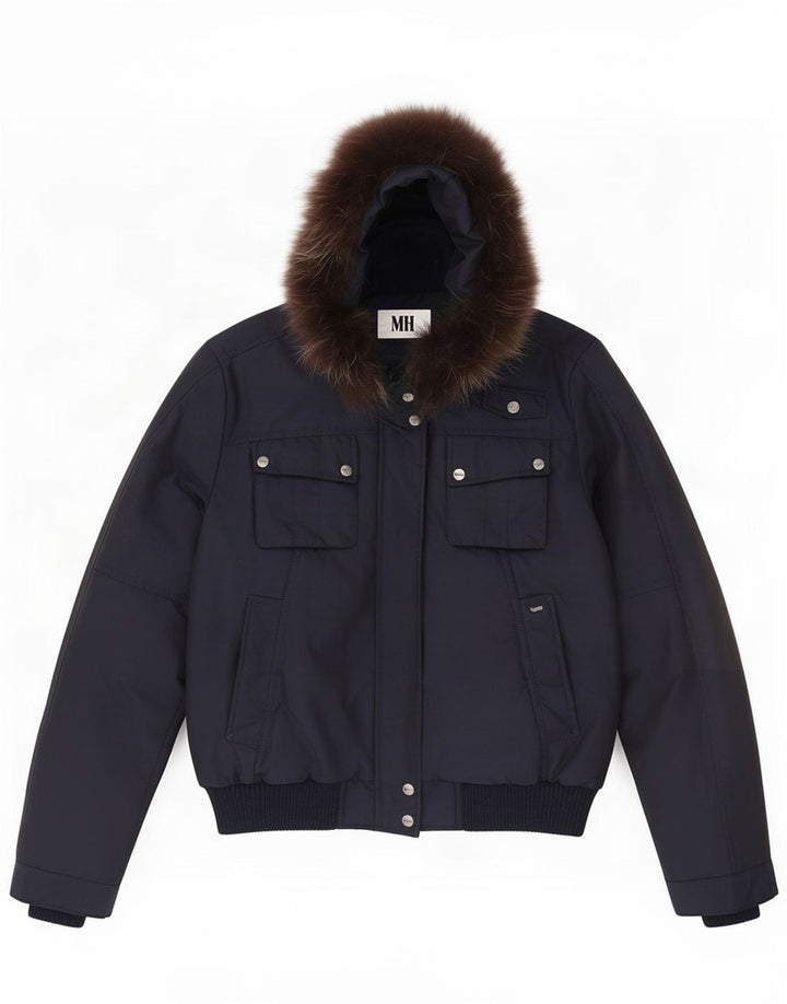 Gas Damen Bomberjacke mit Kapuze IT 46 Large Marineblau Polyamid
